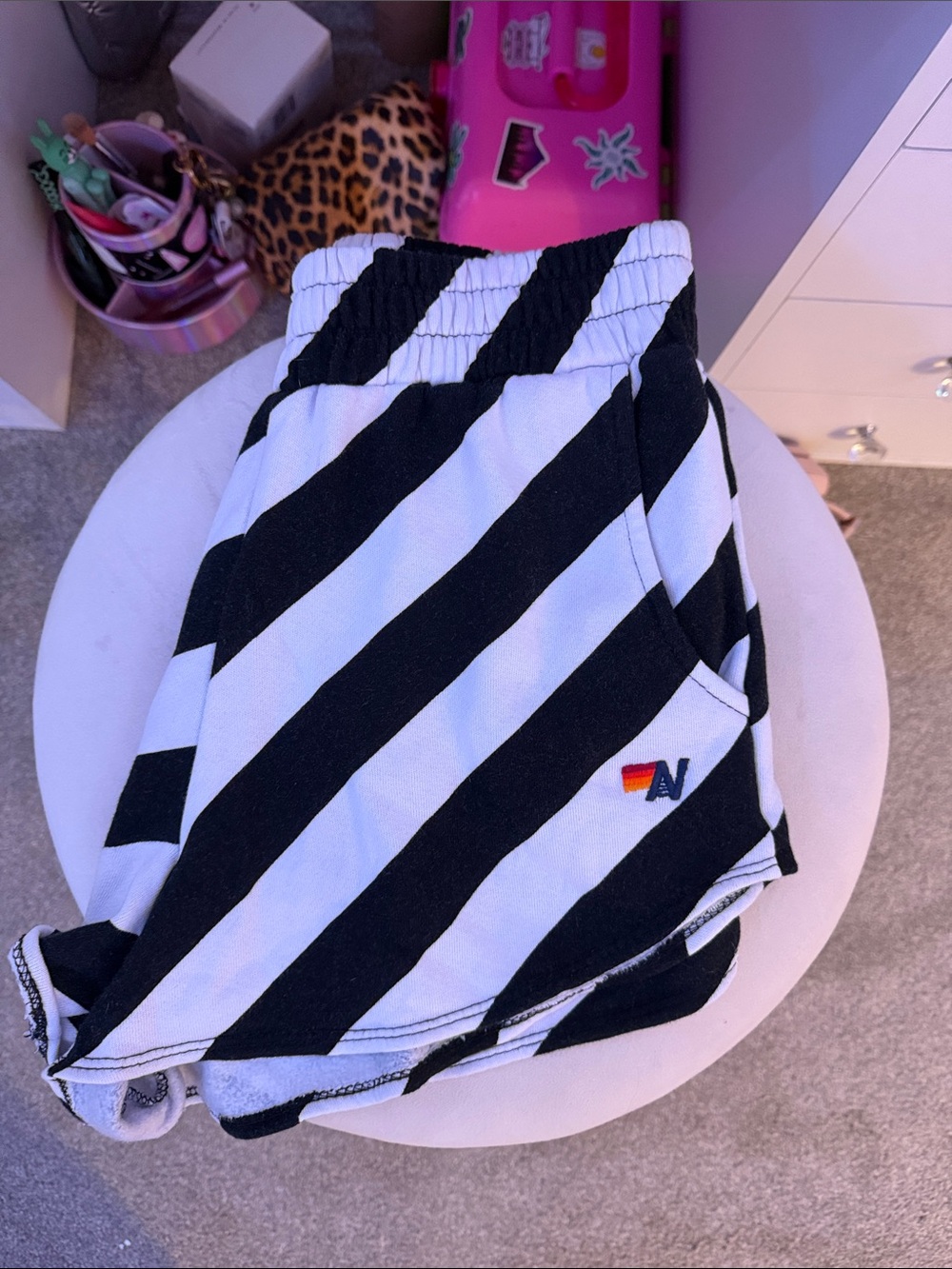 Aviator Nation Black & White Diagonal Stripe Shorts